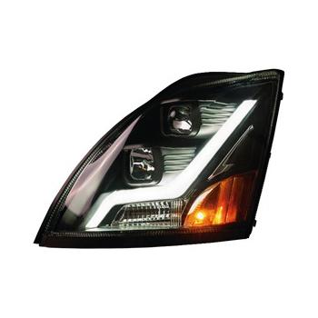 Black Housing Headlights Set w/LED Light Bar for Volvo VN/VNL - Both Sides - Image 3