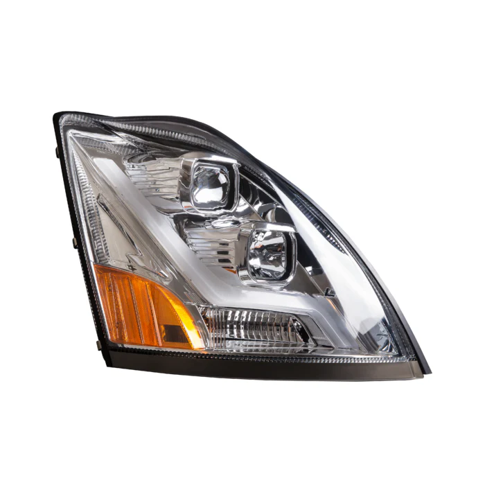 Chrome Housing Headlights Set w/LED Light Bar for Volvo VN/VNL - Both Sides - Image 4